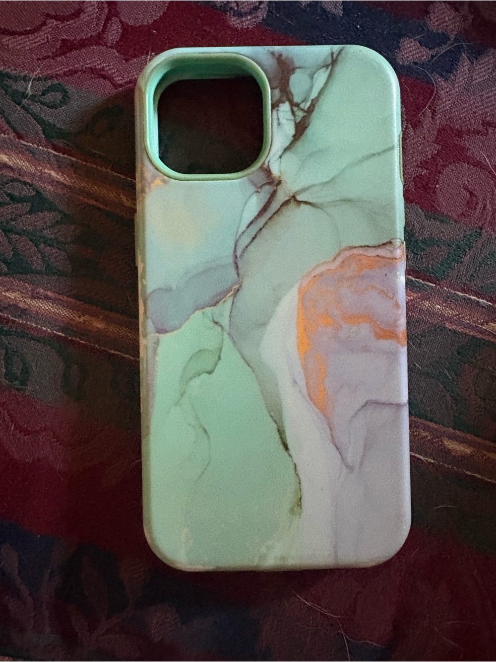 Source Unknown Mint Marble Effect Phone Case with Peach Accents